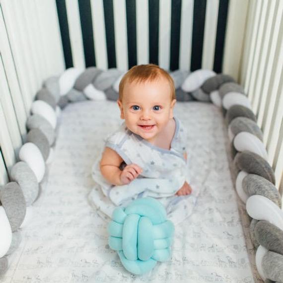 PLUSH BRAIDED BABY BUMPER CRIB CUSHION